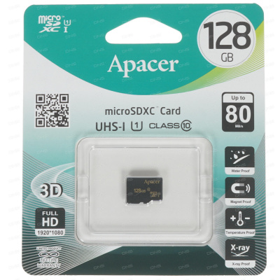 Карта памяти, Apacer, MicroSDXC 128GB, с адаптером SD
