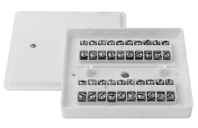 КРТП-10х2, Коробка распределительная телефонная плоская на 2х10 пар проводов, 120х100х22мм. Квадратн