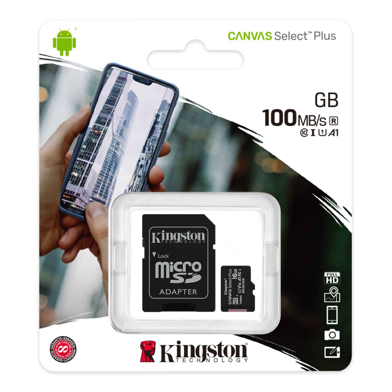 Карта памяти, Kingston, SDCS2/32GB, MicroSDHC 32GB, Canvas Select Plus, Class 10, с адаптером SD