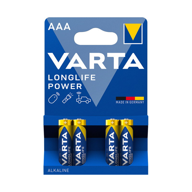 Батарейка, VARTA, LR03 Longlife Power Micro, AAA, 1.5 V, 4 шт., Блистер