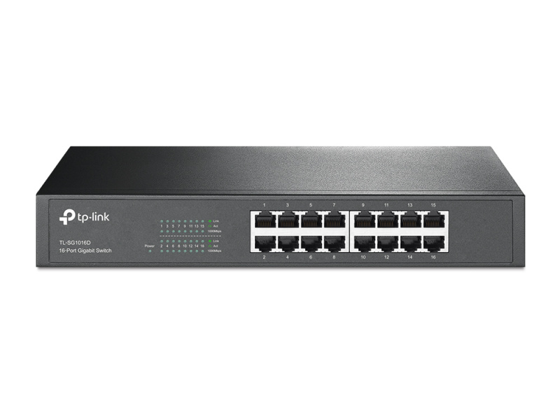 Коммутатор, TP-Link, TL-SG1016D, Настольный, 16 портов 10/100/1000M RJ45
