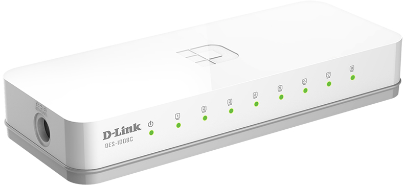 Коммутатор, D-Link, DES-1008C/A1B, Настольный, 8 портов 10/100M RJ45, Корпус пластик